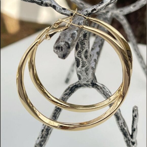 18K Gold Plated Chunky Big Circle Drop Hoop Earrings 925S Sterling Silver - Picture 4 of 13